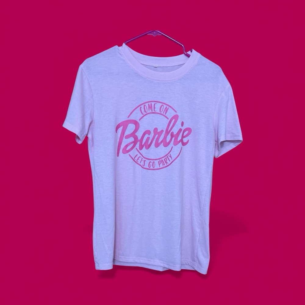 Barbie Kids Short Sleeve Tee in White with Pink Print WC-1